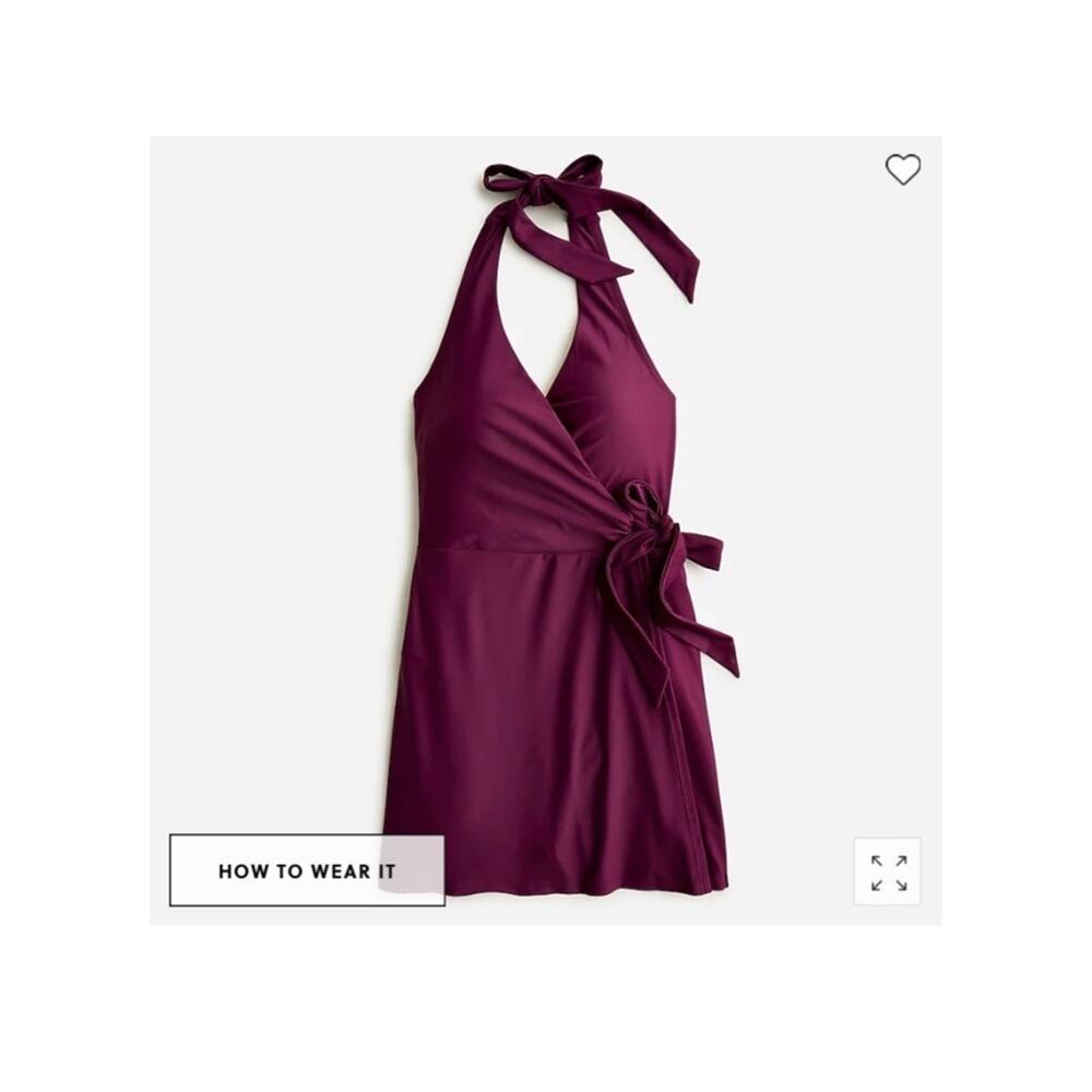 J. Crew Women's 12 One-Piece Halter Wrap Swimsuit Swimdress Burgundy Purple